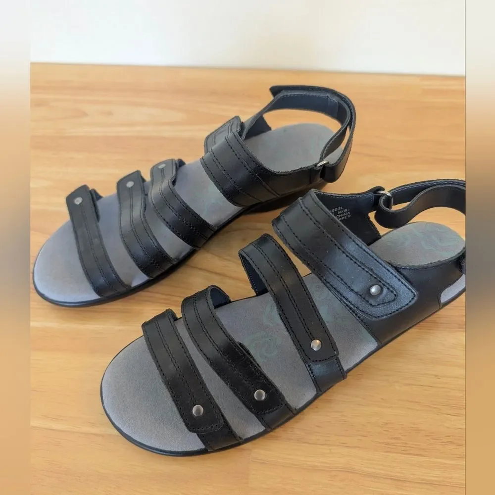 Propet Aurora Women's Leather Adjustable Sandals Black Size 7.5 NEW